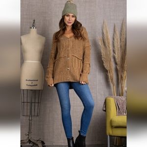 She + Sky Tan Button-Up Cardigan-Oversized Small